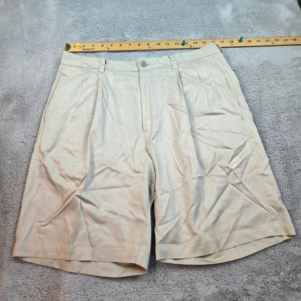Tommy Bahama Silk Pleated Shorts Mens 34 Herringbone Texture Casual Dressy Tan
